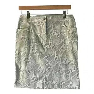 Chico's Women's White Gray Reptile Snakeskin Zip‎ Front Cotton Skirt Size 0/XXS